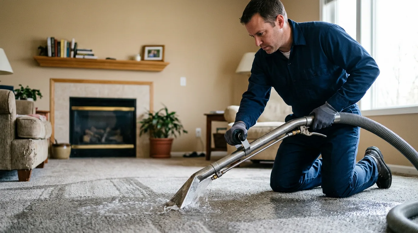 Water damage restoration technician working near Buckley, MI